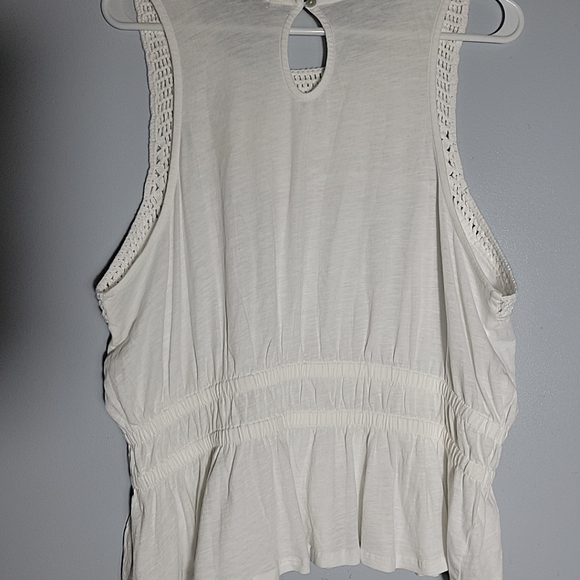 Lucky Brand Women's Size Large White Crochet Double Elastic Waist Crop Top - Picture 4 of 7